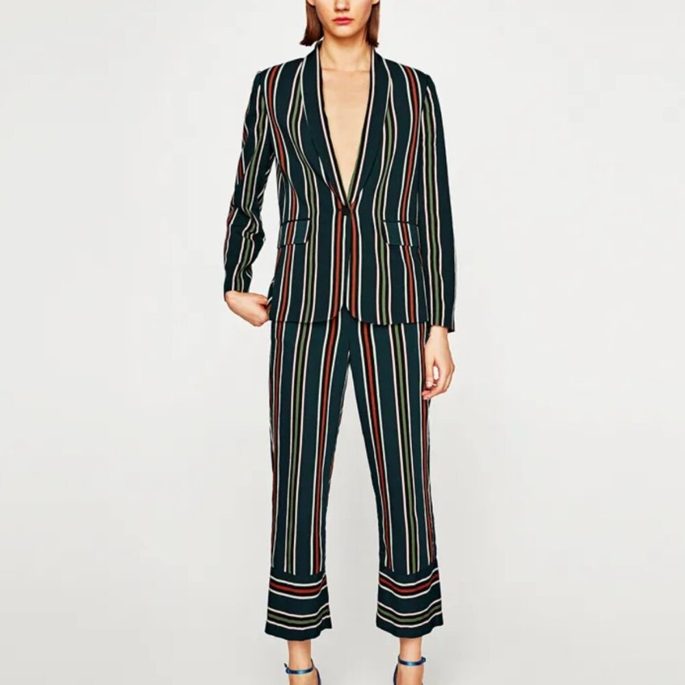 Zara Multicolor Striped Blazer and Pant Set L/XL